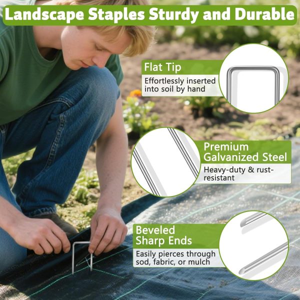 DUNPUTE Galvanized Steel Garden Staples Heavy Duty Landscape-2