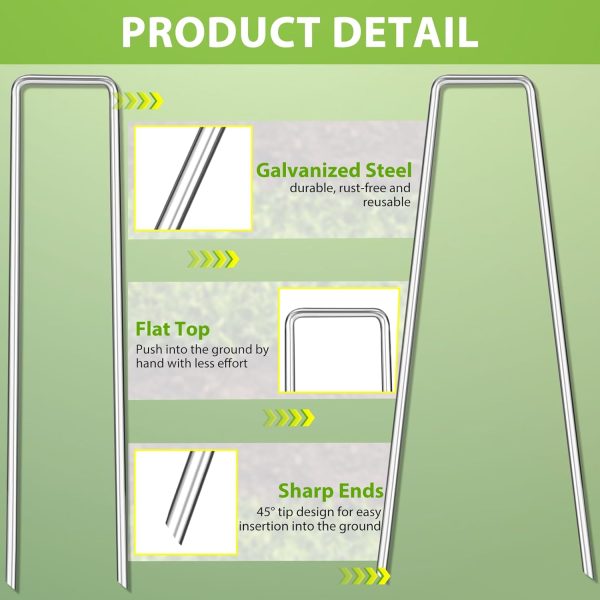 FAAYUCK U Shaped Garden Stakes Galvanized Steel Landscape-2