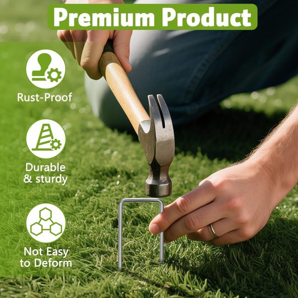 DUNPUTE Galvanized Steel Garden Staples Heavy Duty Landscape-3