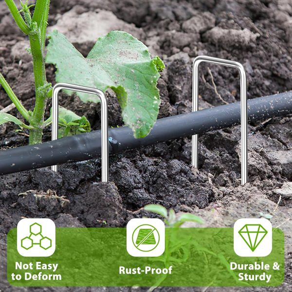 FAAYUCK U Shaped Garden Stakes Galvanized Steel Landscape-3