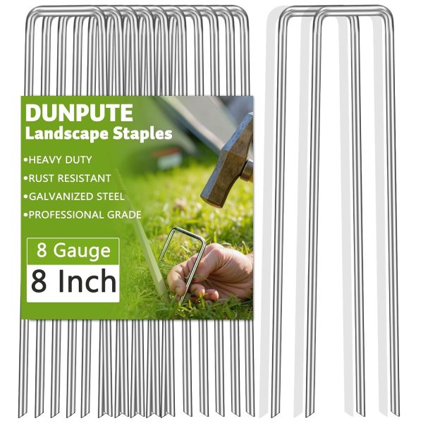 DUNPUTE Galvanized Steel Garden Staples Heavy Duty Landscape-0