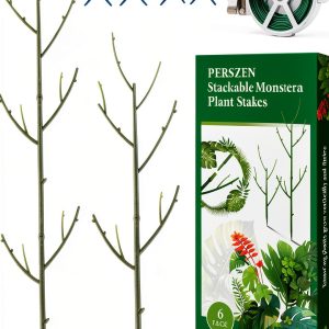 PERSZEN Plastic Plant Stakes Dark Green Garden Support-0