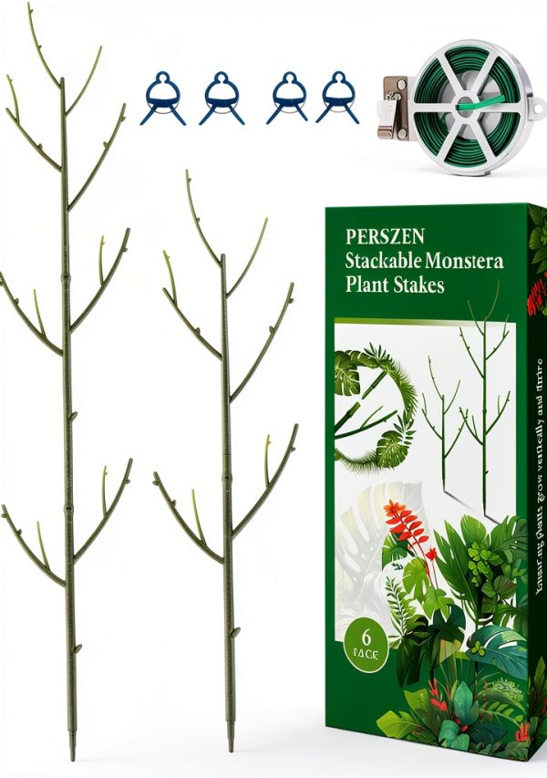 PERSZEN Plastic Plant Stakes Dark Green Garden Support-0