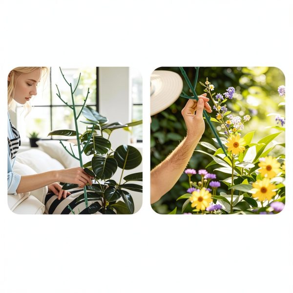 PERSZEN Plastic Plant Stakes Dark Green Garden Support-5